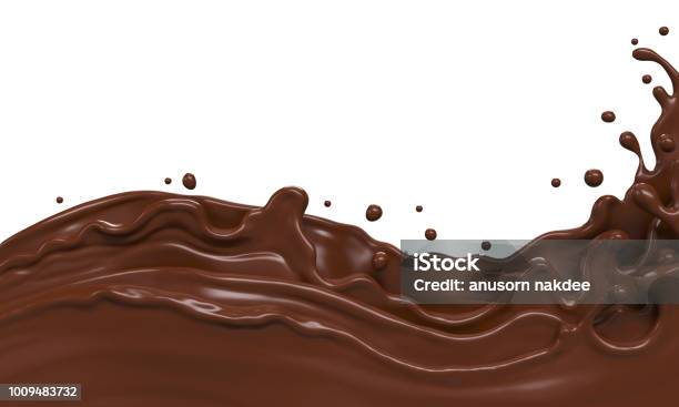 Wave Of Chocolate Or Cocoa Splash Stock Photo - Download Image Now - Chocolate, Splashing, Liquid