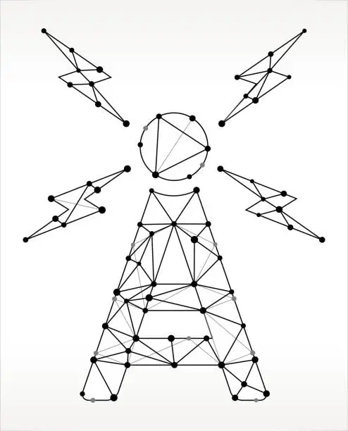 Vector illustration of Radio Antenna  Triangle Node Black and White Pattern