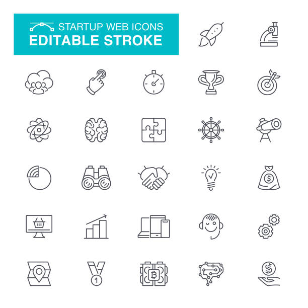 ilustrações de stock, clip art, desenhos animados e ícones de startup web editable stroke icons - efficiency finance computer icon symbol