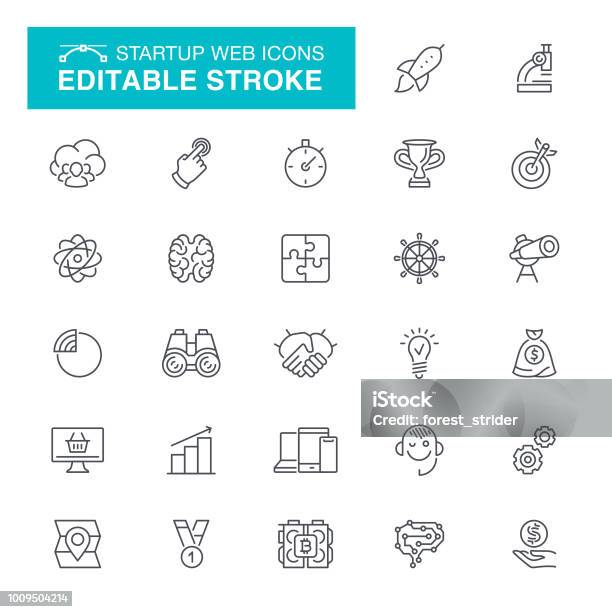 Startup Web Editable Stroke Icons Stock Illustration - Download Image Now - Icon Symbol, Gear - Mechanism, Business