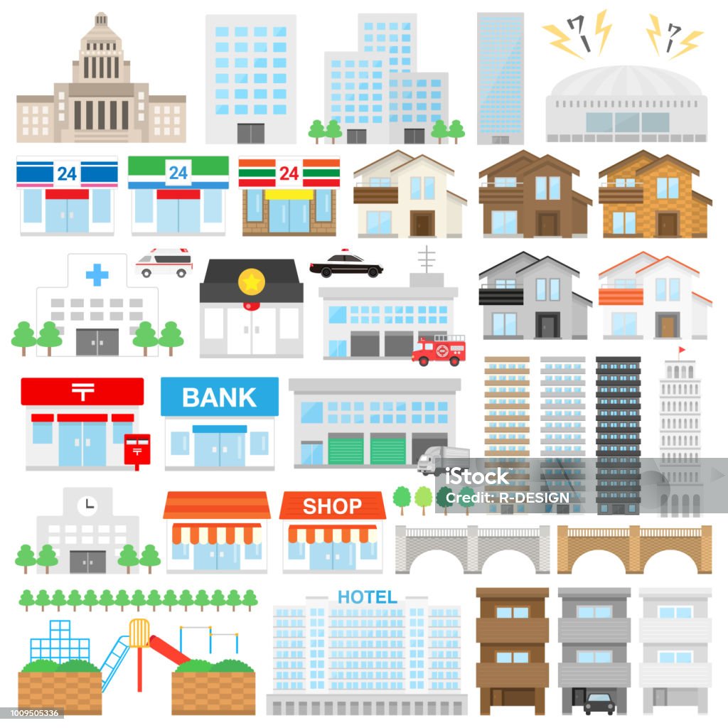 Building illustration set Building Exterior stock vector