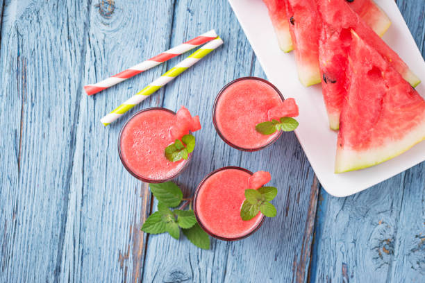 istock Glasses of watermelon smoothie with mint 1009518424