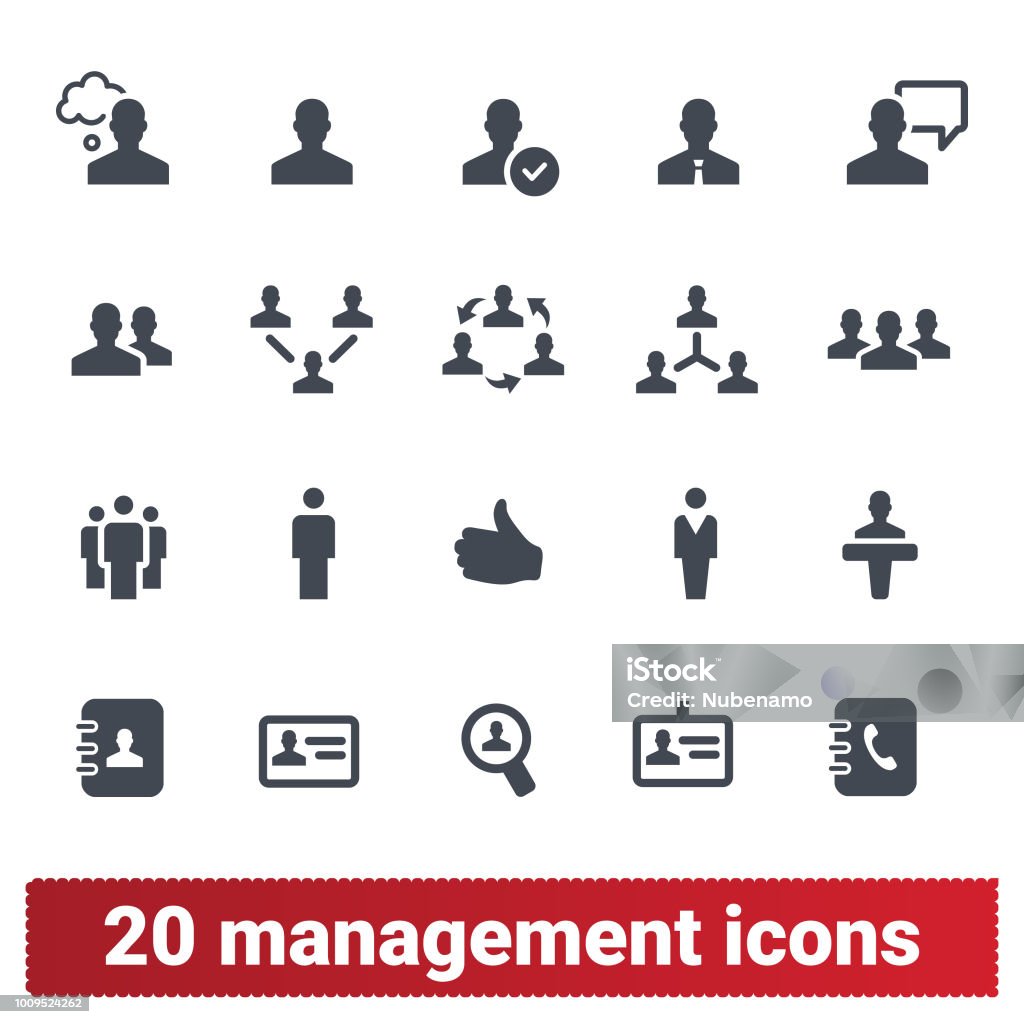 Management, Business Persons And Teamwork Icons Management, human resources, business persons and user vector icons set. Team work, business leadership, ceo and office people pictograms. Isolated on white background. Icon Symbol stock vector