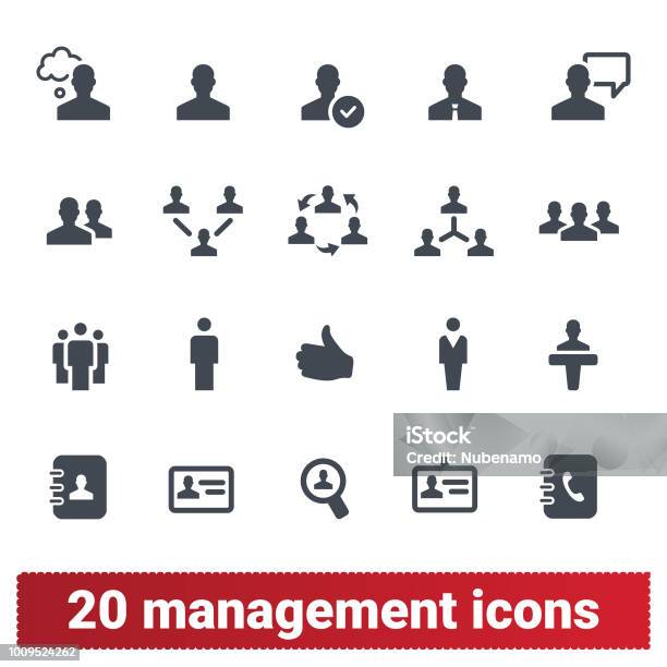 Management Business Persons And Teamwork Icons Stock Illustration - Download Image Now - Icon Symbol, Telephone Directory, Icon Set