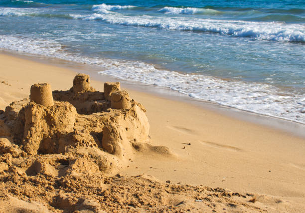 istock Sand castle on a sunny golden sandy beach in the Mediterranean 1009542412