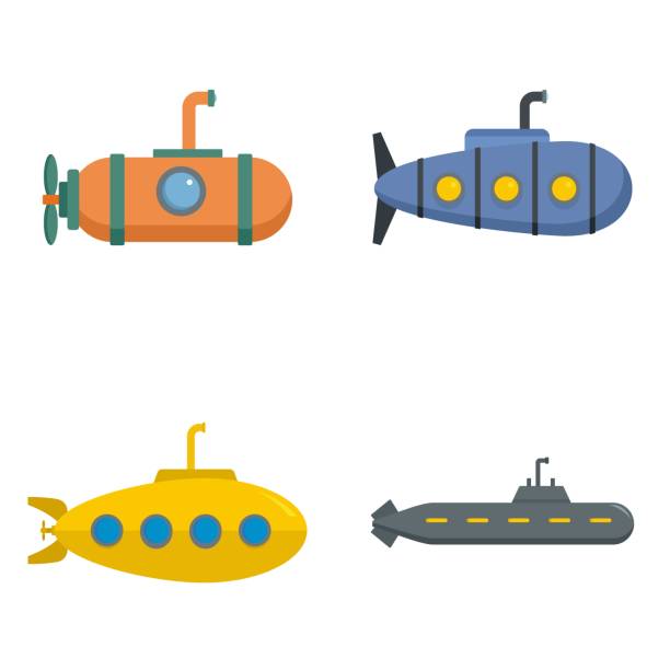 ilustrações de stock, clip art, desenhos animados e ícones de periscope submarine telescope icons set vector isolated - submarine
