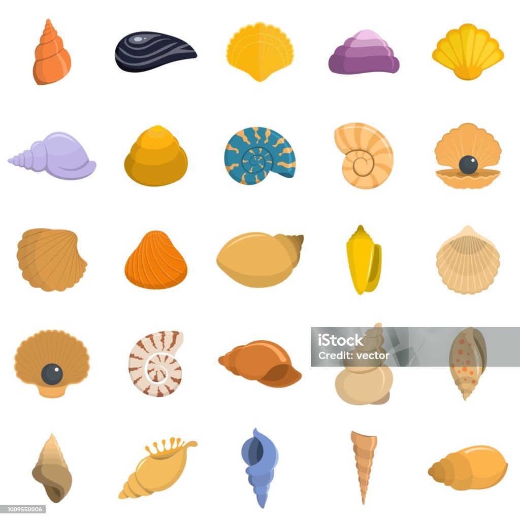 Icônes de coquille de mer la valeur vector isolé - clipart vectoriel de Coquille et coquillage libre de droits