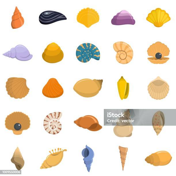 Icônes De Coquille De Mer La Valeur Vector Isolé Vecteurs libres de droits et plus d'images vectorielles de Coquille et coquillage - Coquille et coquillage, Illustration, Palourde - Produit de la mer