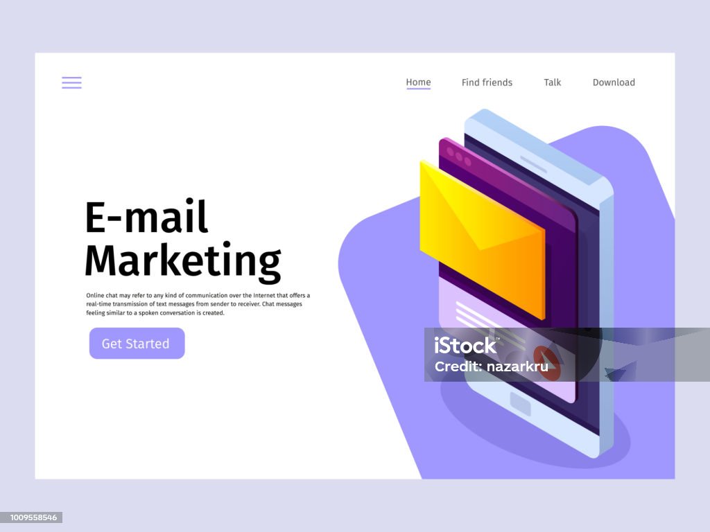 Mobile e-Mail-Benachrichtigung Konzept. E-Mail-Marketing. Landung Seitenvorlage. Vektor-3d isometrischen Abbildung. - Lizenzfrei E-Mail Vektorgrafik