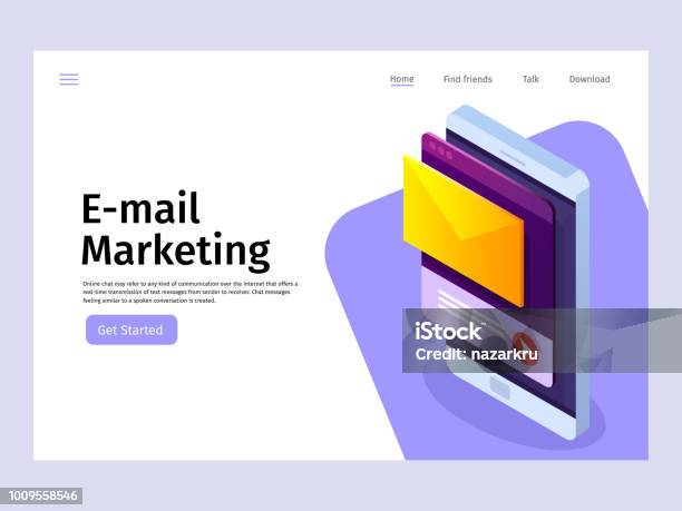 Concetto Di Notifica Della Posta Elettronica Mobile Email Marketing Modello Di Pagina Di Destinazione Illustrazione Isometrica Vettoriale 3d - Immagini vettoriali stock e altre immagini di E-Mail