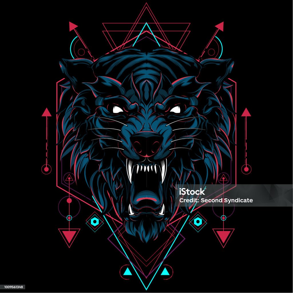 Wild wolf sacred geometry Wolf stock vector