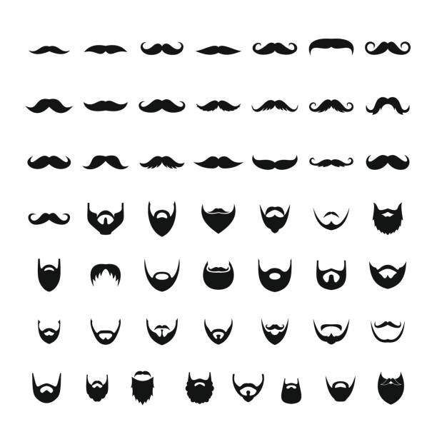 illustrations, cliparts, dessins animés et icônes de moustache et barbe ensemble d’icônes, style simple - mustache