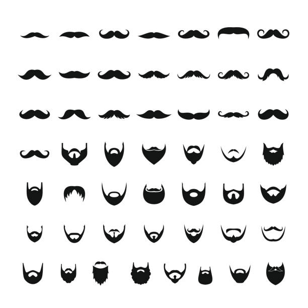 illustrazioni stock, clip art, cartoni animati e icone di tendenza di set di icone baffi e barba, stile semplice - sideburn