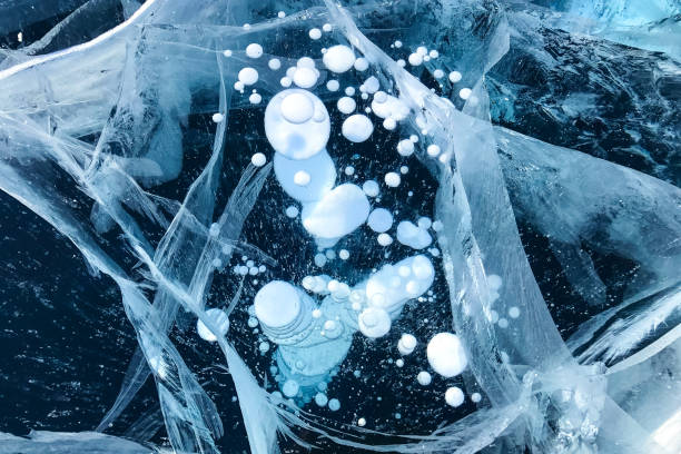View of ice surface of Baikal lake