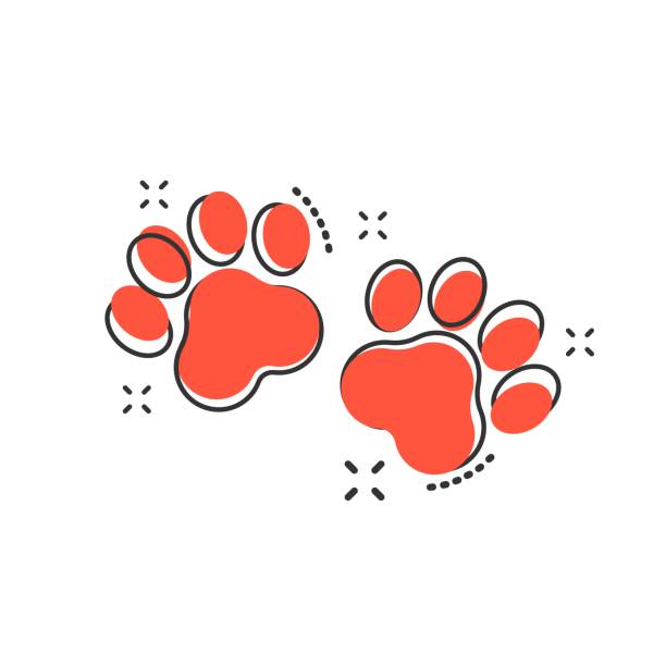 ベクトル漫画の足印刷アイコン コミック スタイル。犬や猫の pawprint 記号図ピクトグラム。動物ビジネス スプラッシュ効果概念。 - paw up点のイラスト素材／クリップアート素材／マンガ素材／アイコン素材