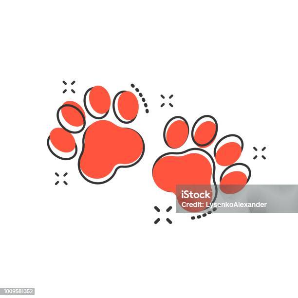 Vector Cartoon Paw Print Icon In Comic Style Dog Or Cat Pawprint Sign Illustration Pictogram Animal Business Splash Effect Concept Stock Illustration - Download Image Now