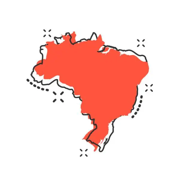Vector illustration of Vector cartoon Brazil map icon in comic style. Brazil sign illustration pictogram. Cartography map business splash effect concept.