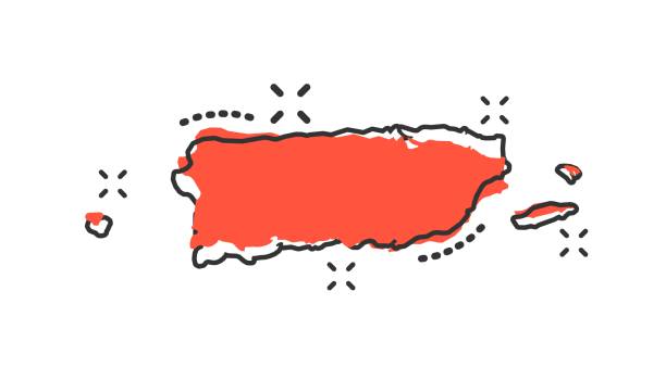 ilustraciones, imágenes clip art, dibujos animados e iconos de stock de dibujos animados de vector icono de mapa de puerto rico en estilo cómic. pictograma de ilustración de símbolo de puerto rico. cartografía mapa negocios splash efecto concepto. - puerto rico