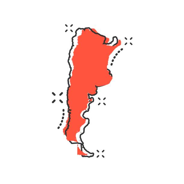 ilustraciones, imágenes clip art, dibujos animados e iconos de stock de dibujos animados de vector icono de mapa de argentina en estilo cómic. pictograma de ilustración de signo de argentina. cartografía mapa negocios splash efecto concepto. - mapa argentina