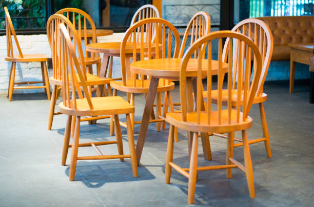 istock empty vintage wooden chair set 1009592104