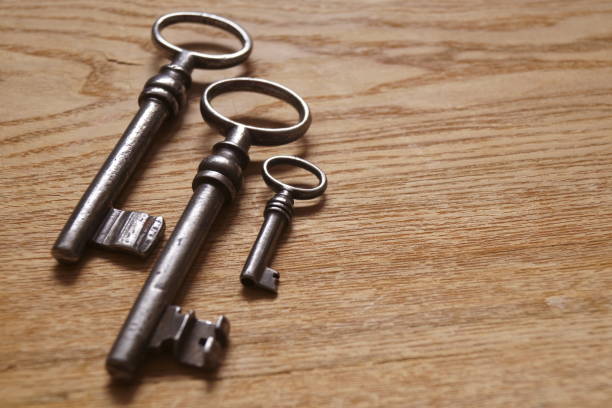 istock Old metal keys on a wooden background 1009611670