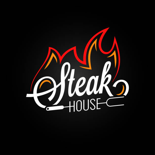 steak house logo with fire on black background steak house logo with fire on black background 8 eps appliance fire stock illustrations