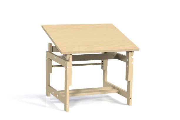 istock Children's small wooden table on a white background. Isolate. Render 3d model kid desk. 1009619560