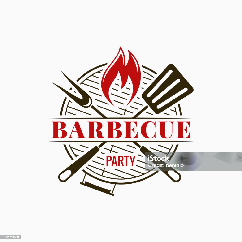 Barbecue grill logo. Bbq party with fire flame on white background Barbecue grill logo. Bbq party with fire flame on white background 8 eps Barbecue Grill stock vector