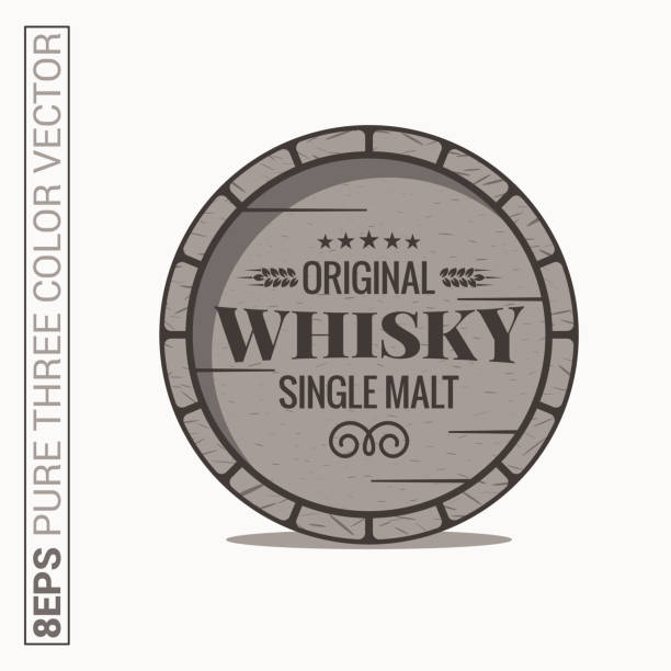 Whisky barrel logo. Single malt whiskey on white background Whisky barrel logo. Single malt whiskey on white background 8 eps bourbon barrel stock illustrations