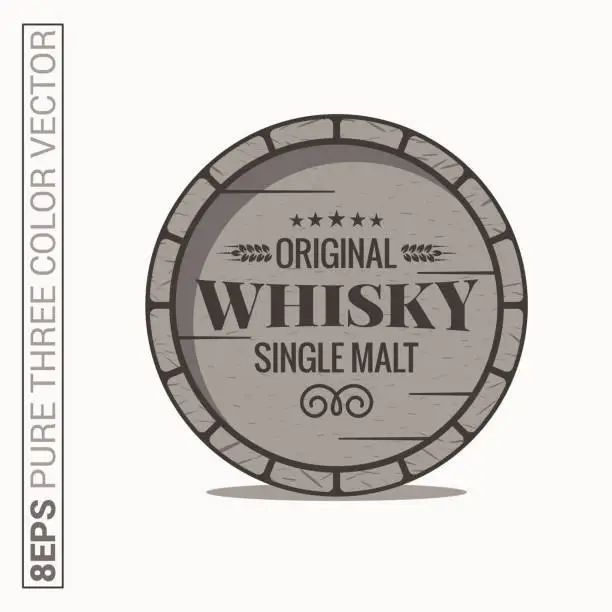 Vector illustration of Whisky barrel logo. Single malt whiskey on white background