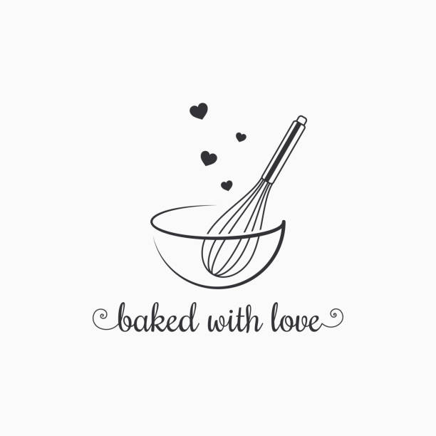 ilustrações, clipart, desenhos animados e ícones de cozimento com logotipo de batedor de arame em fundo branco - bakery baking store food