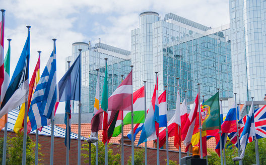 Europan flags at the european parliament