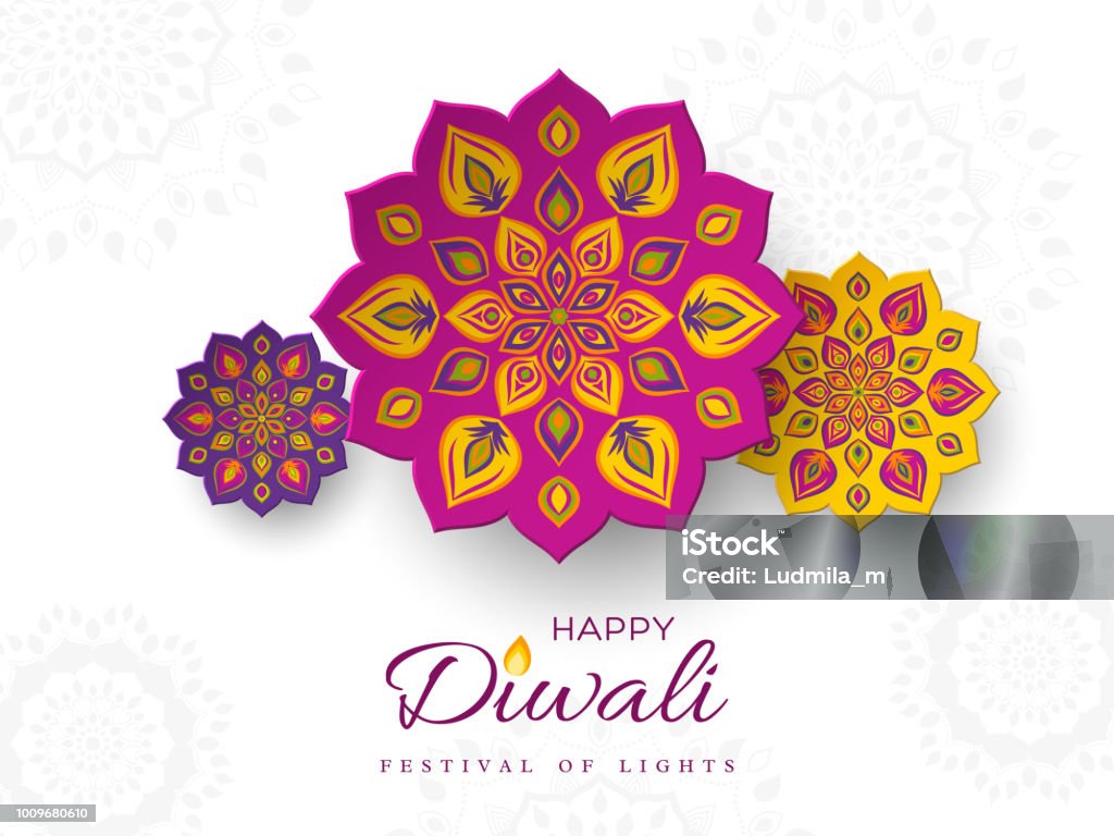 Diwali Festival Holiday Design With Paper Cut Style Of Indian ...