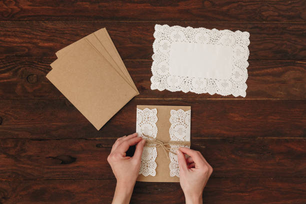 istock Handmade eco invitation. Diy concept. Top view, flat lay 1009682792