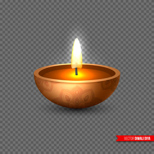 Diwali diya - oil lamp . Element for traditional Indian festival of lights. 3D realistic style on transparent background, vector illustration. Diwali diya - oil lamp. Element for traditional Indian festival of lights. 3D realistic style on transparent background. Vector illustration. diya oil lamp stock illustrations