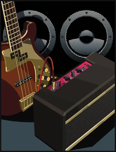 Vector illustration of Electric guitar with amp and speaker
