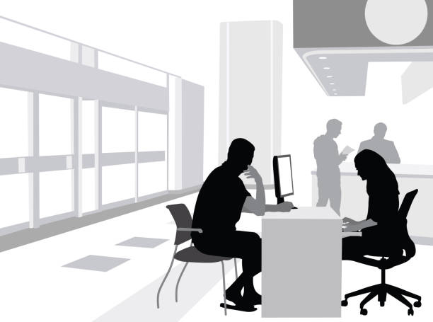 Bank Employee Assistance Banking customer opening a new bank account vector silhouette illustration banking silhouettes stock illustrations