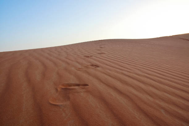 istock Foot steps marks on the sand dunes in the desert 1009718972