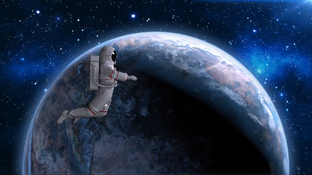 istock Astronaut floating above planet Earth, cosmonaut drifting in space, 3D render 1009725918