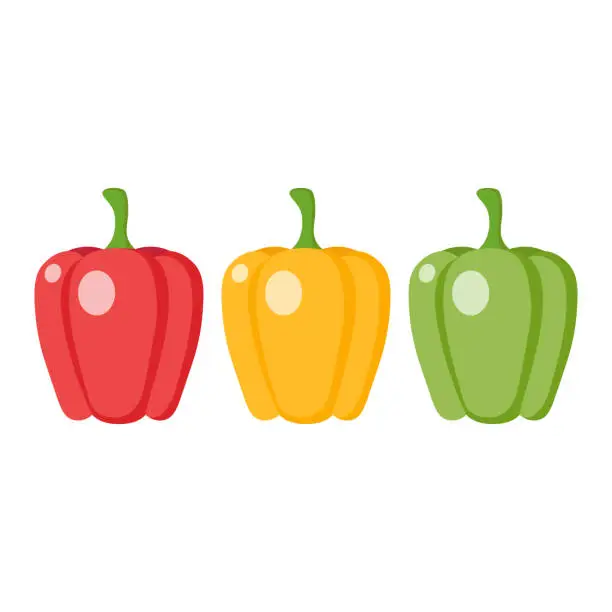 Vector illustration of Green, red and yellow bell pepper cartoon. Bell pepper clipart vector illustration.