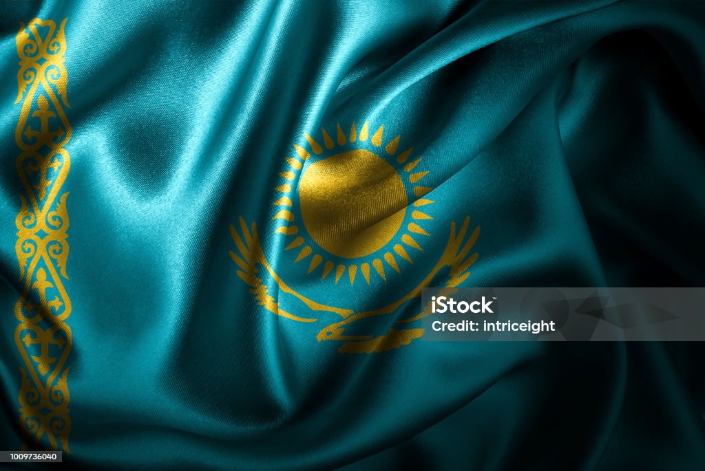 Kazakhstan Silk Satin Flag Flags of the world with silky satin texture. Digitally created. Kazakhstan Stock Photo