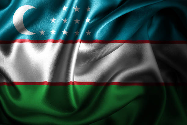istock Uzbekistan Silk Satin Flag 1009738994