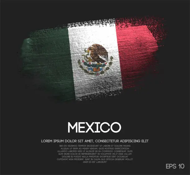 Vector illustration of Mexico Flag Made of Glitter Sparkle Brush Paint Vector