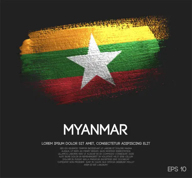 Vector illustration of Myanmar Flag Made of Glitter Sparkle Brush Paint Vector
