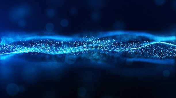 particules d’onde numérique couleur bleu abstrait flow fond - deep focus photos et images de collection