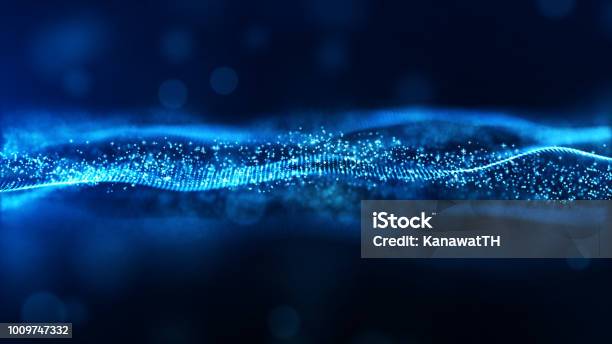デジタル抽象的な青色波粒子流れの背景 - テクノロジーのストックフォトや画像を多数ご用意 - テクノロジー, 抽象的, 背景