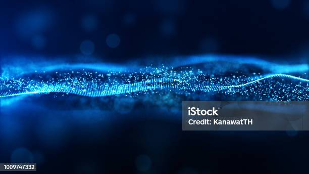 Digital Abstract Blue Color Wave Particles Flow Background Stock Photo - Download Image Now