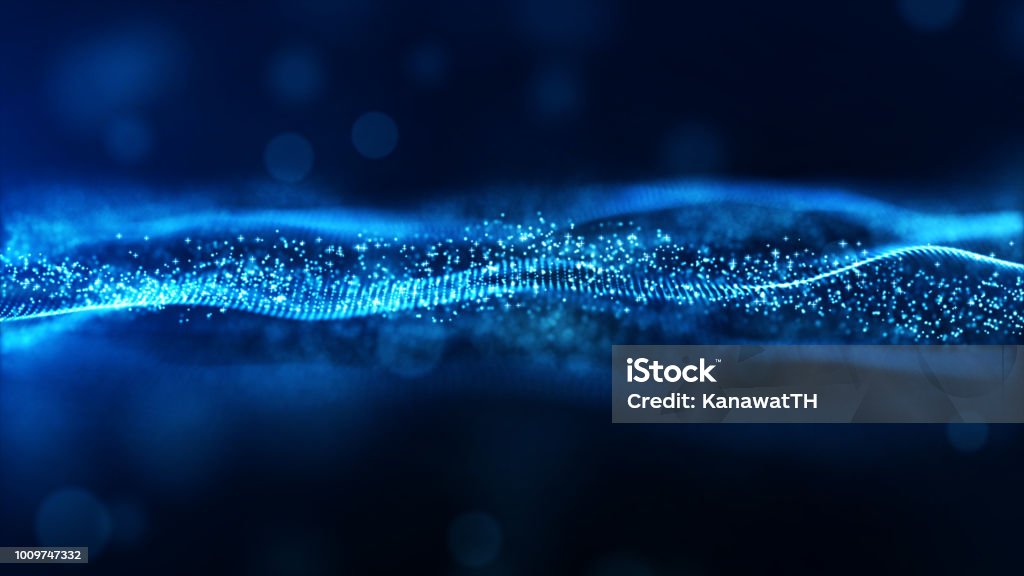 Fluem de partículas de onda digital abstrato azul cor fundo - Foto de stock de Tecnologia royalty-free