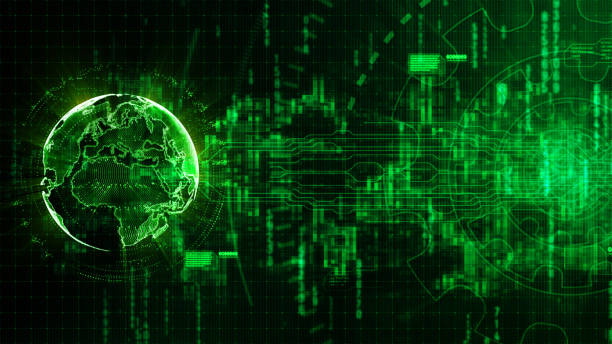 istock Hi-tech digital abstract background with technology gear and Earth 1009749468