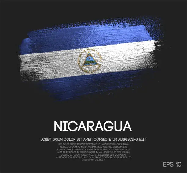 Vector illustration of Nicaragua Flag Made of Glitter Sparkle Brush Paint Vector